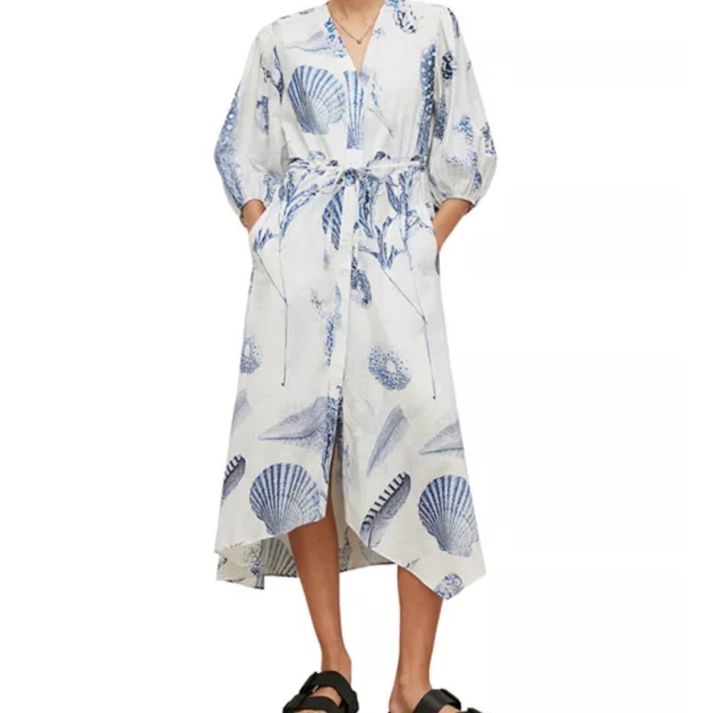 All saint Dalia Oceano Maxi Dress Cotton asymmetrical hem drawcord size 6.